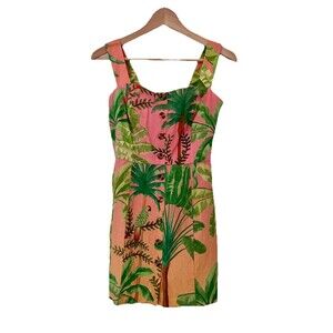 Farm Rio Womens Size XS Tropical Linen Mini Dress Floral Beachy Travel Pink